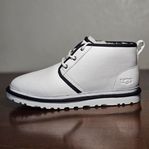 UGG Neumel Leather Chukka Boots Men\'s 8 White Black Wool Lined 1133777 Plush New main image 7